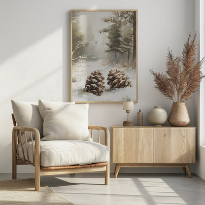 Pine Cones In Snow - Poster / Art Print - interiör