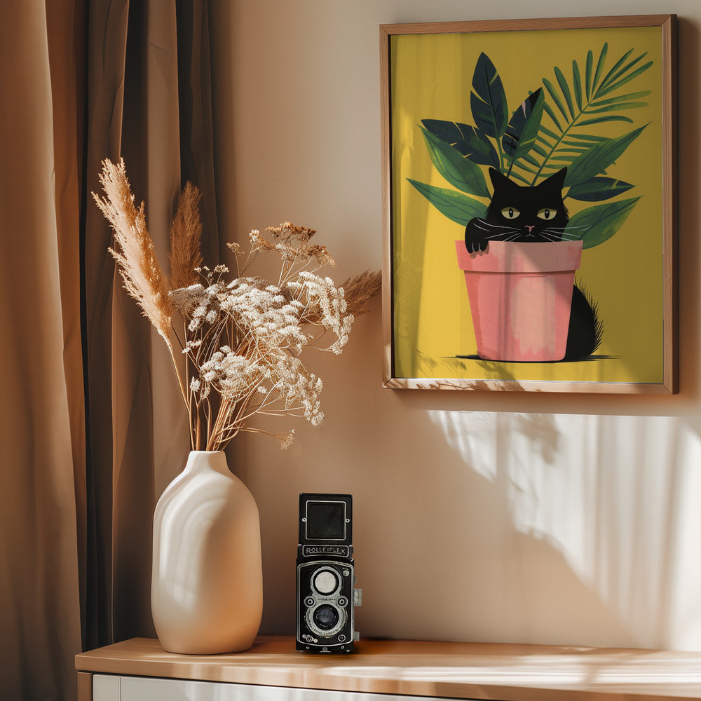 Cat In the Plant - Poster / Art Print - interiör
