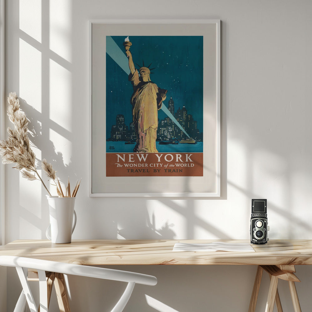 New York, the Wonder City of the World Travel By Train (1927) Poster By Adolph Treidler - Poster / Art Print - interiör
