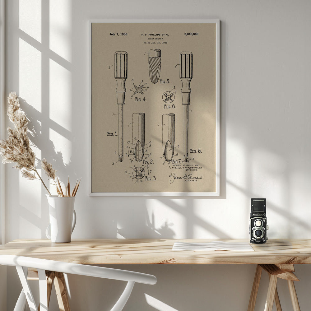 Screw Driver Patent 1935 - Poster / Art Print - interiör