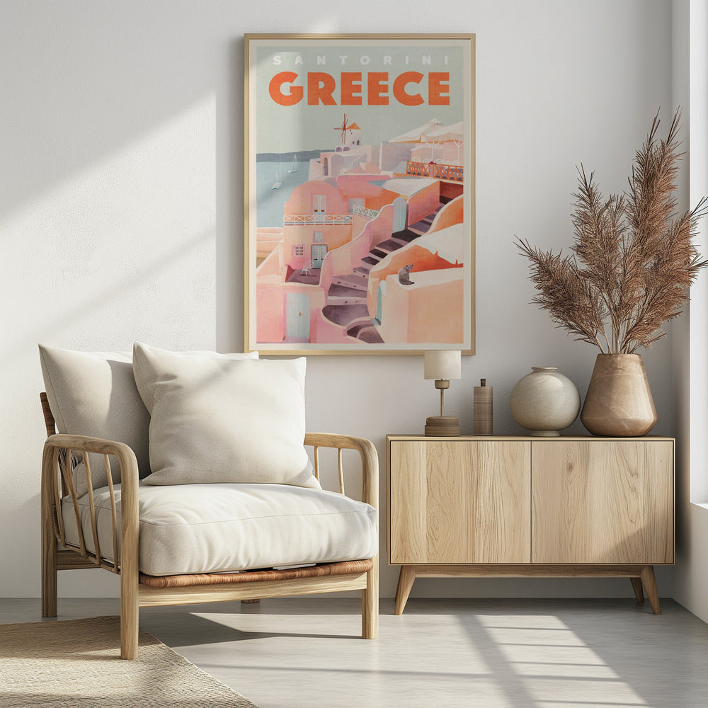 Santorini Greece Vintage Travel Poster - Poster / Art Print - interiör