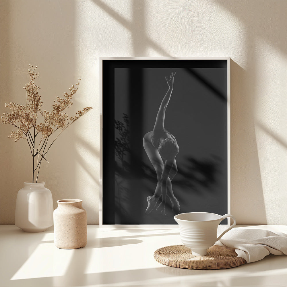 string. the ballerina is standing on pointe shoes leaning forward and wrapping her arm around - Poster / Art Print - interiör