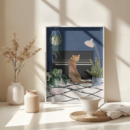 Cheetah playing piano - Poster / Art Print - interiör