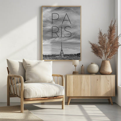 PARIS Eiffel Tower | Text & Skyline - Poster / Art Print - interiör