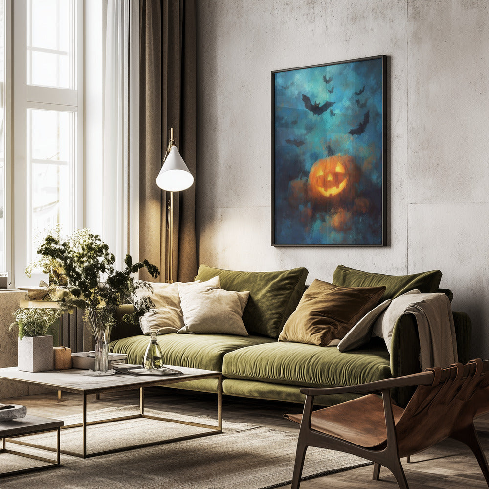 Lantern Pumpkin Halloween Scene (3) - Poster / Art Print - interiör