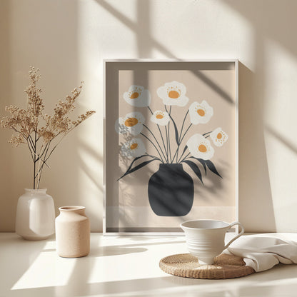 White Flowers in Black Vase - Poster / Art Print - interiör