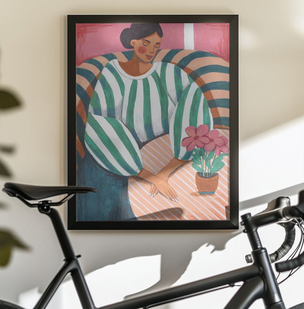 Woman in stripes in thought - Poster / Art Print - interiör
