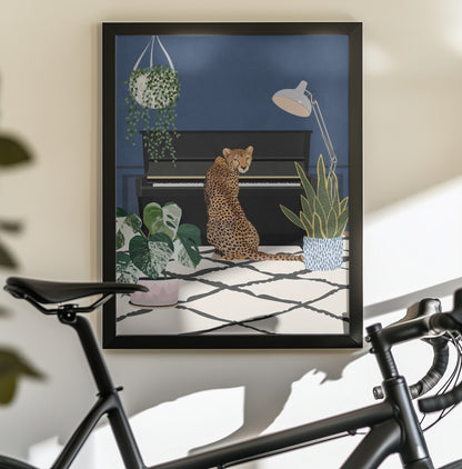 Cheetah playing piano - Poster / Art Print - interiör