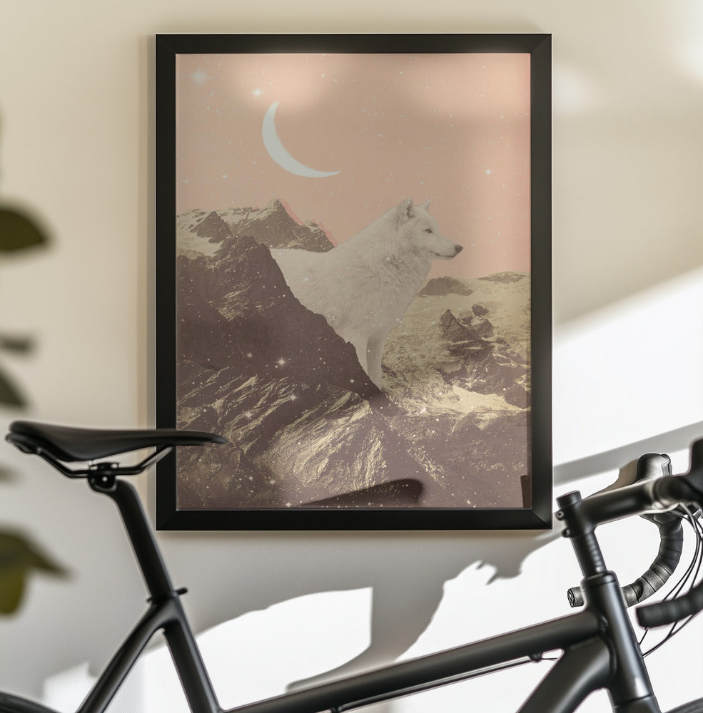 Giant White Wolf In Mountains - Poster / Art Print - interiör