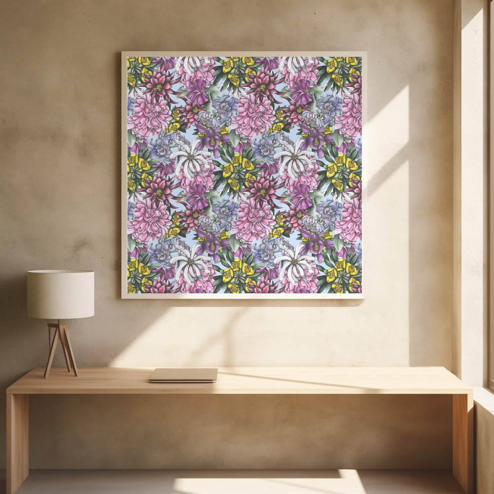 Colorful Flowers with Green Leaves - Poster / Art Print - interiör