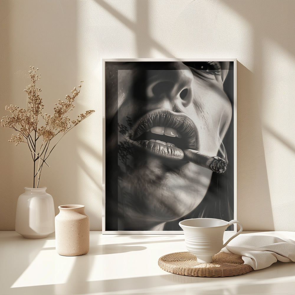 The Girl With the Burning Cigarette - Poster / Art Print - interiör
