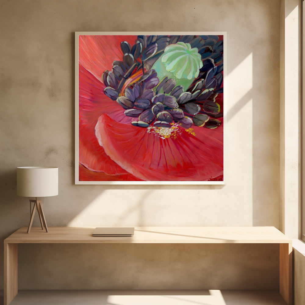 Honey Bee In Poppy Flower - Poster / Art Print - interiör