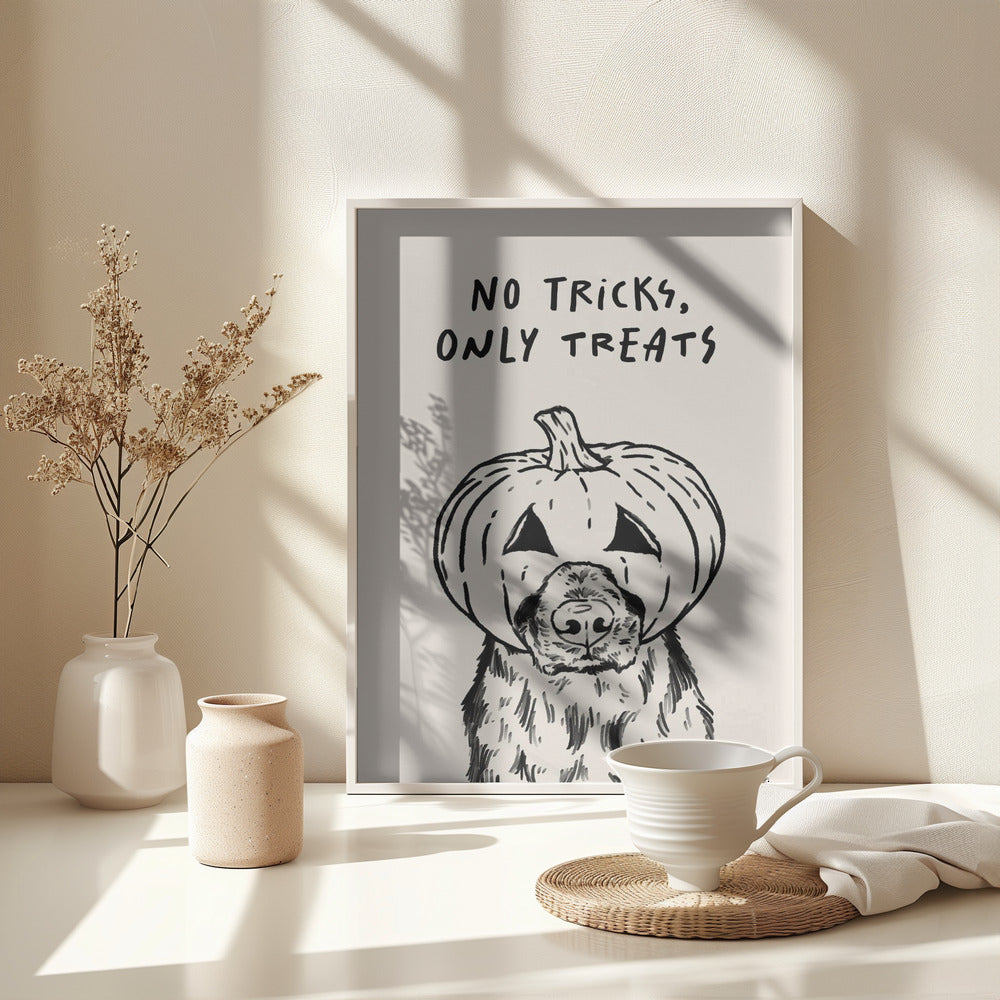 No Tricks Only Treats Pumpkin Dog - Poster / Art Print - interiör