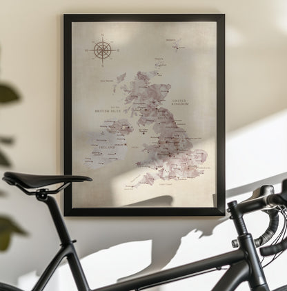 Sepia karta av Storbritannien - Poster / Art Print - interiör