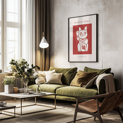 Maneki-Neko Cat Red - Poster / Art Print - interiör