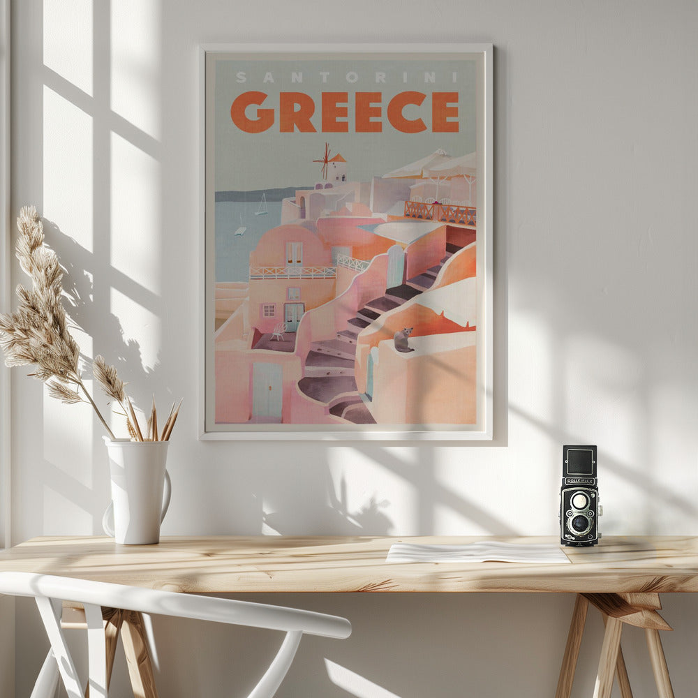 Santorini Greece Vintage Travel Poster - Poster / Art Print - interiör