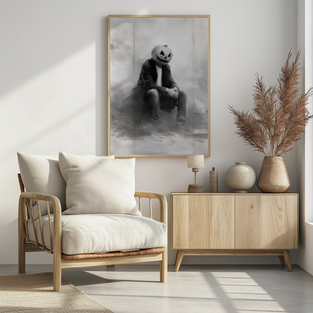Man With Pumpkin Halloween Scene (2) - Poster / Art Print - interiör