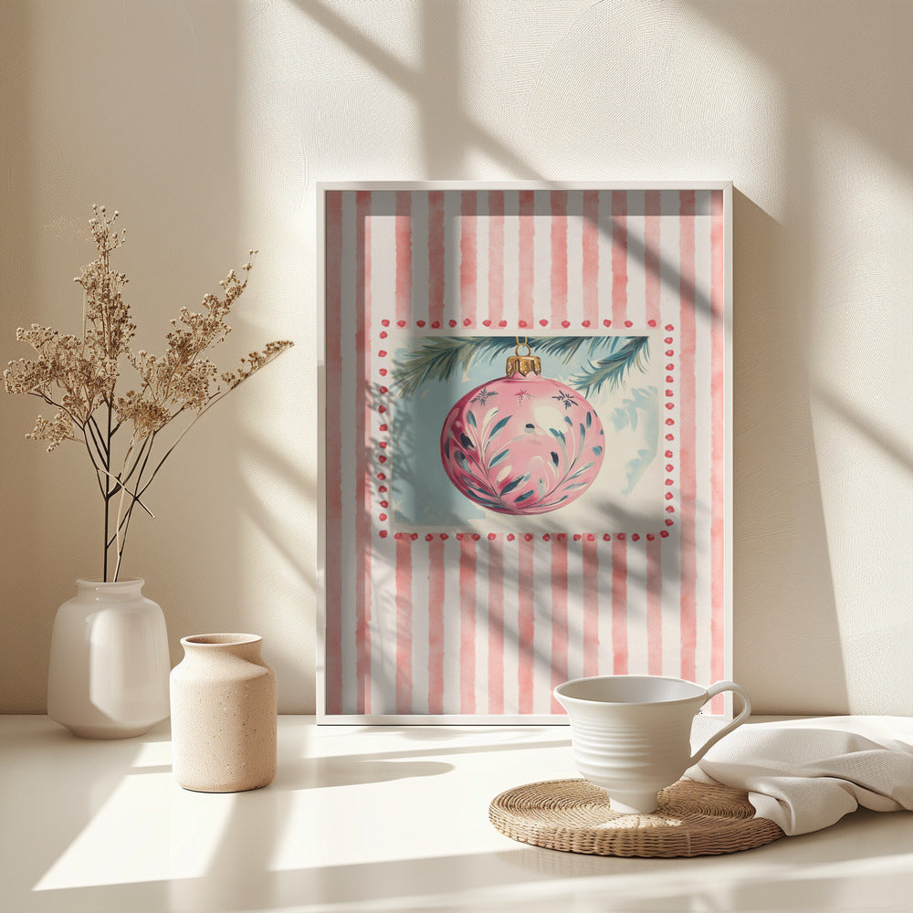 Pink Christmas Bauble - Poster / Art Print - interiör