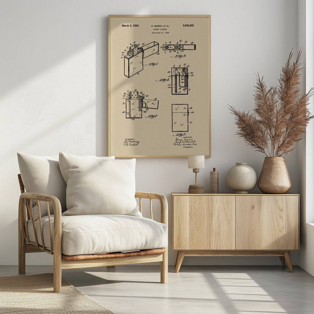 Pocket Lighter Patent 1934 - Poster / Art Print - interiör