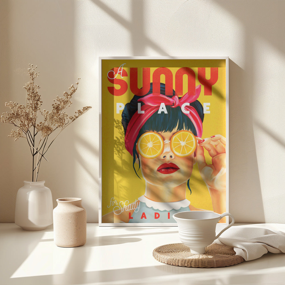 A Sunny Place For Shady Ladies Orange Pinup Art - Poster / Art Print - interiör