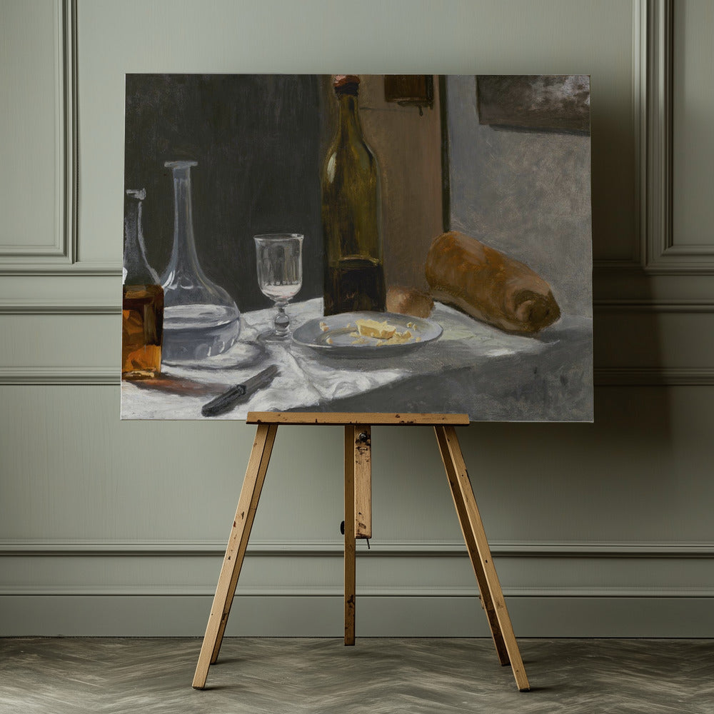 Still Life With Bottle, Carafe, Bread, and Wine (1862–1863) By Claude Monet - Poster / Art Print - interiör