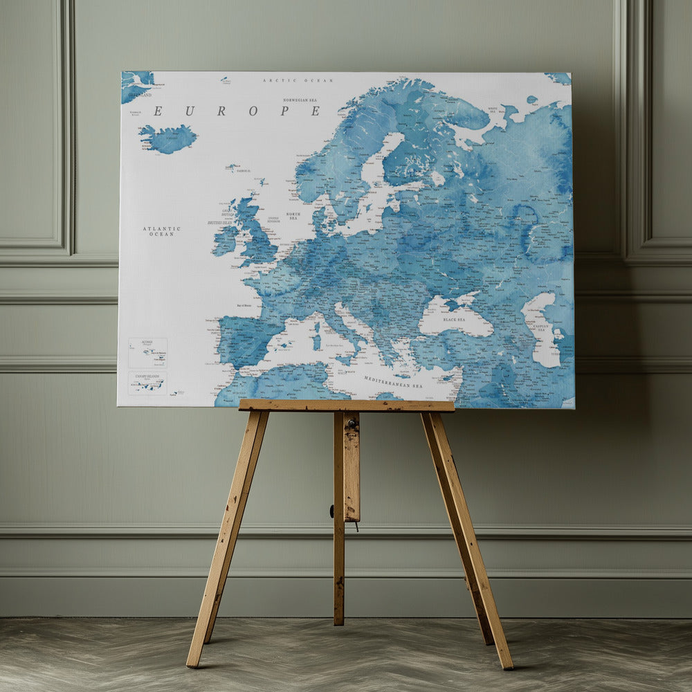 Blue detaljerade Europakarta - Poster / Art Print - interiör
