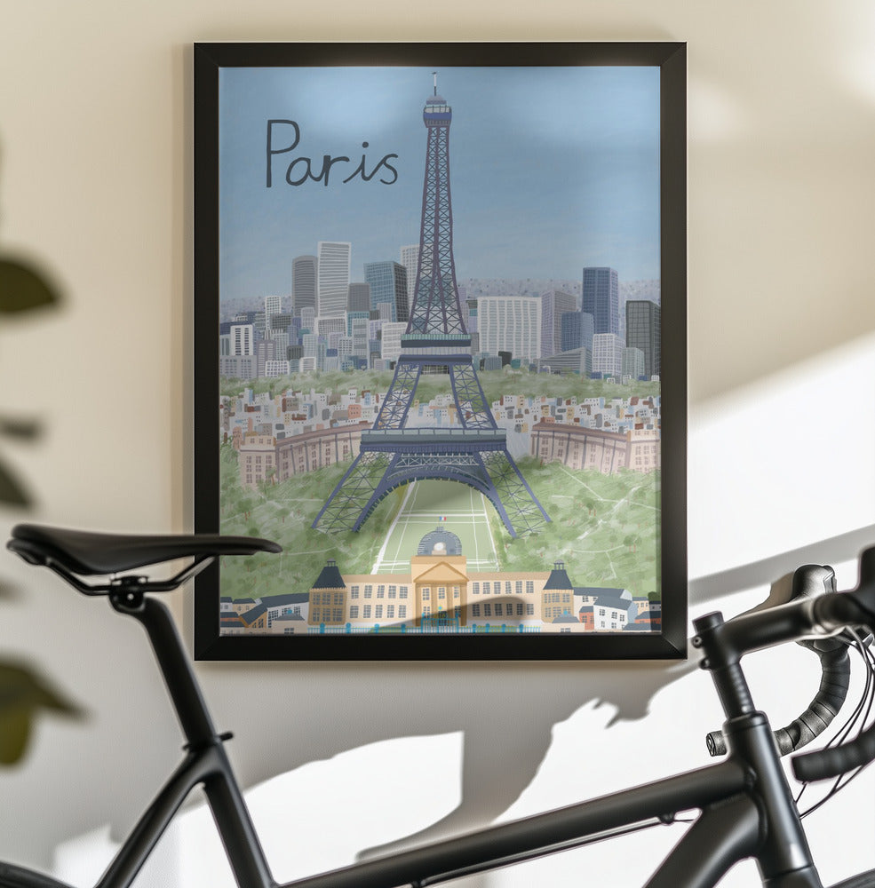 Eiffel Tower with Paris City in Background by Artist Carla Daly - Poster / Art Print - interiör
