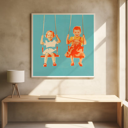 Two Little Girls On Swings - Poster / Art Print - interiör