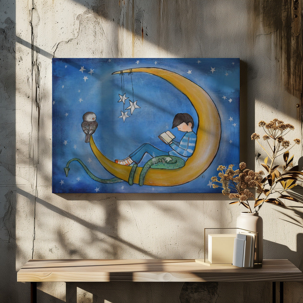 Boyreadingonmoon - Poster / Art Print - interiör
