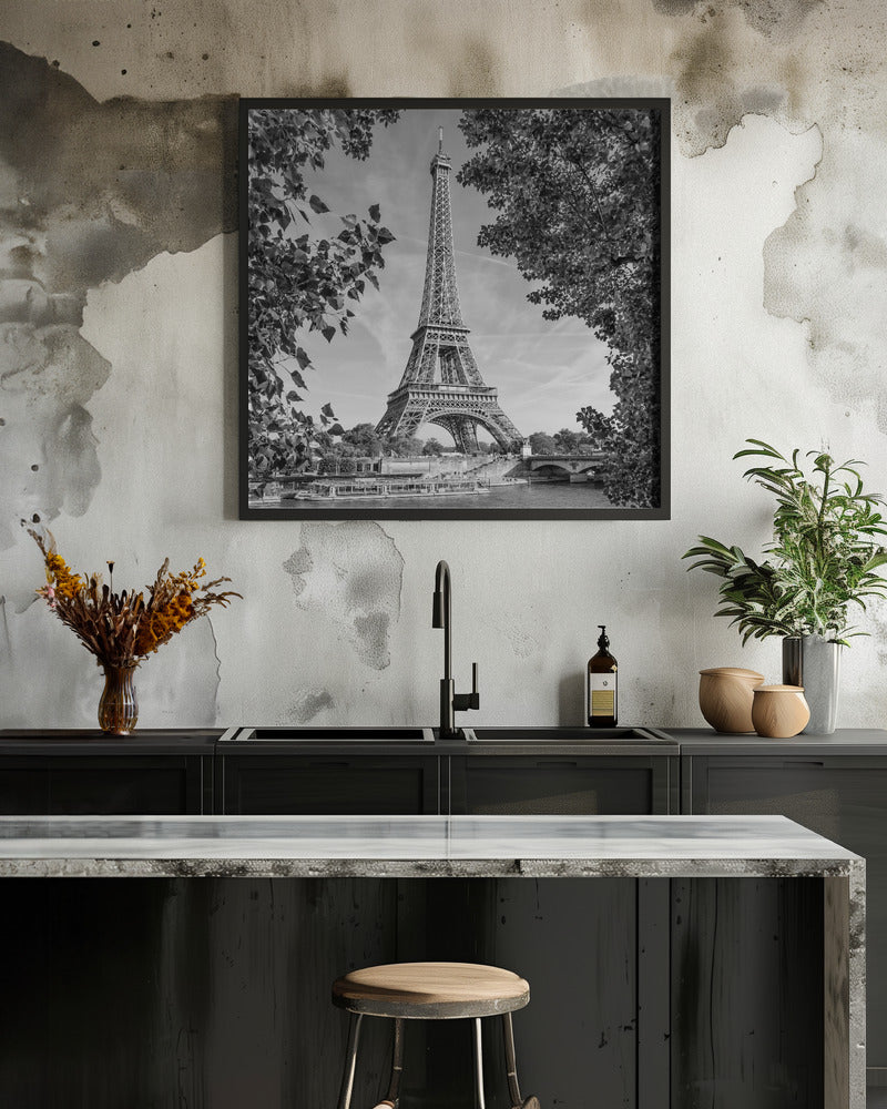 PARIS Eiffel Tower & River Seine - Monochrome - Poster / Art Print - interiör