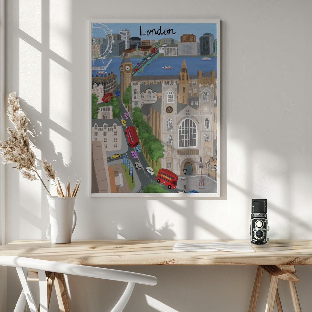 London City with View of the Thames River and Big Ben by Artist Carla Daly - Poster / Art Print - interiör
