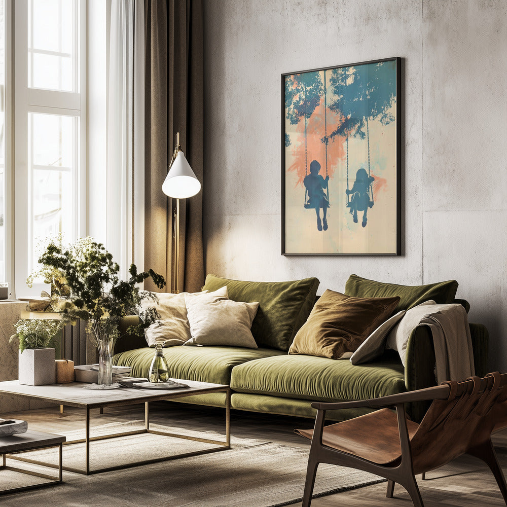 Kids On Swings - Poster / Art Print - interiör