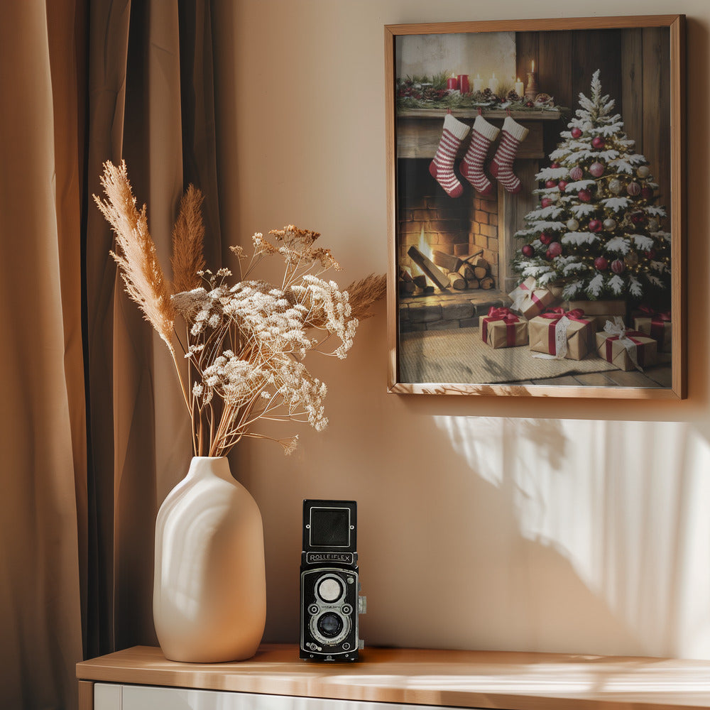 Christmas By the Fireplace - Poster / Art Print - interiör