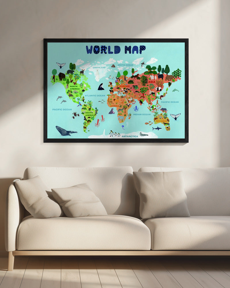 Världskarta för barn - Poster / Art Print - interiör