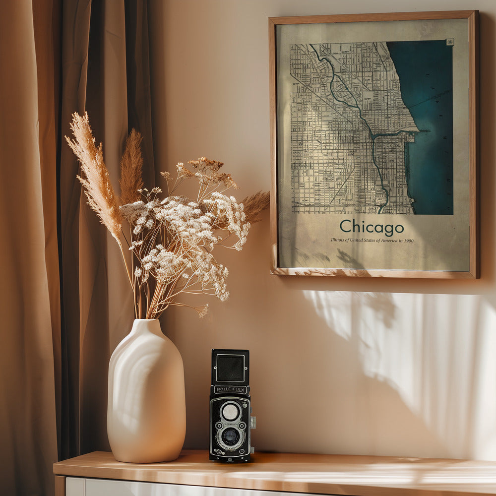 Chicago karta - Poster / Art Print - interiör