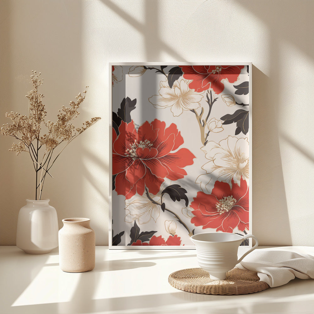 Red And White Flowers - Poster / Art Print - interiör