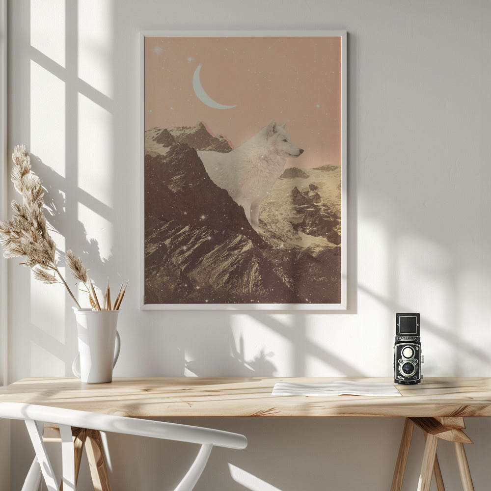 Giant White Wolf In Mountains - Poster / Art Print - interiör