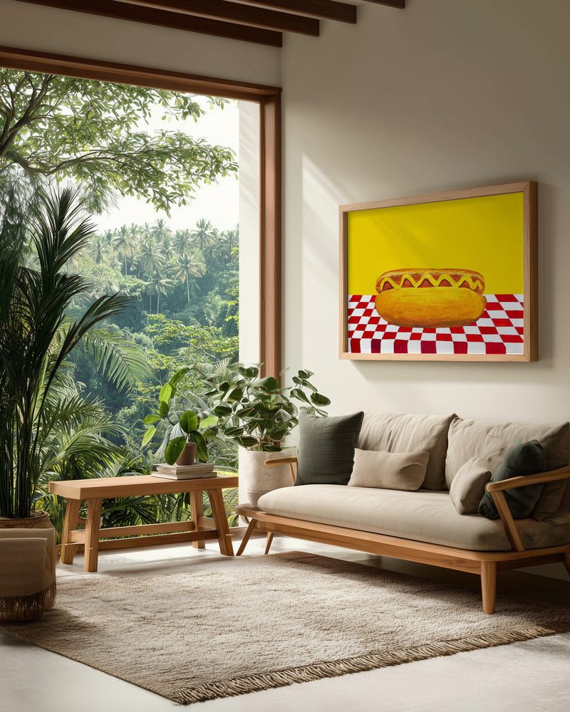 Hot Dog With Mustard Red Check Yellow - Poster / Art Print - interiör
