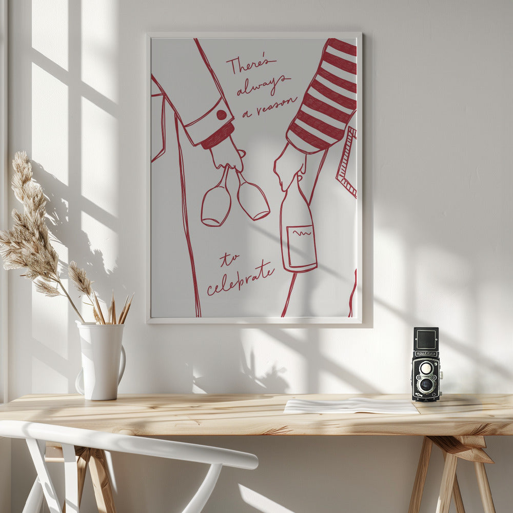 Woman holding wine bottle and wine glass (Red) - Wine Vin Rouge Femme - Poster / Art Print - interiör