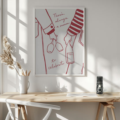Woman holding wine bottle and wine glass (Red) - Wine Vin Rouge Femme - Poster / Art Print - interiör
