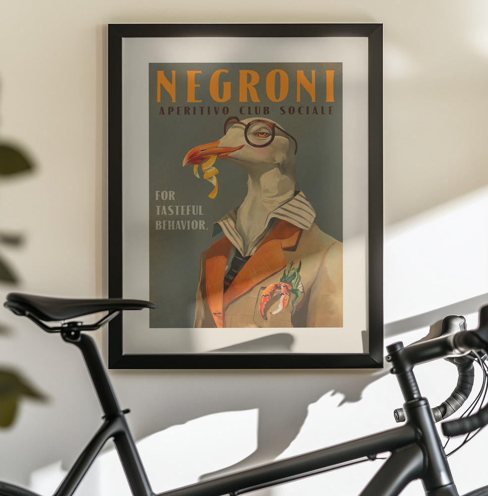 Vintage Art Deco Negroni Poster Of A Fancy Seagull - Poster / Art Print - interiör