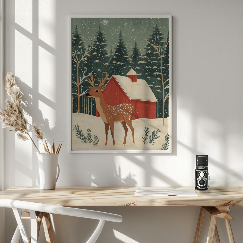 Deer Winter Holiday - Poster / Art Print - interiör