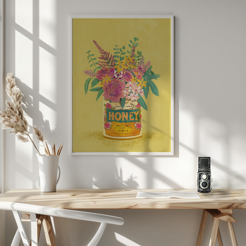 Flowers In a vintage Honey Can - Poster / Art Print - interiör