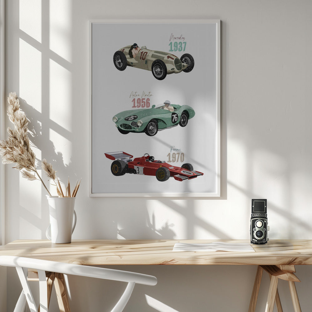 Vintage Racecars - Poster / Art Print - interiör