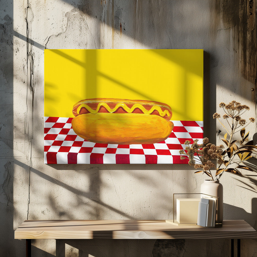 Hot Dog With Mustard Red Check Yellow - Poster / Art Print - interiör