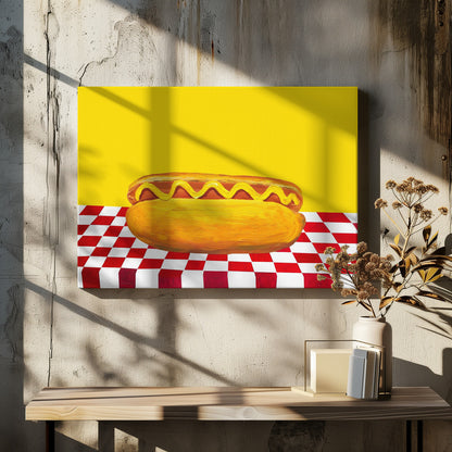 Hot Dog With Mustard Red Check Yellow - Poster / Art Print - interiör