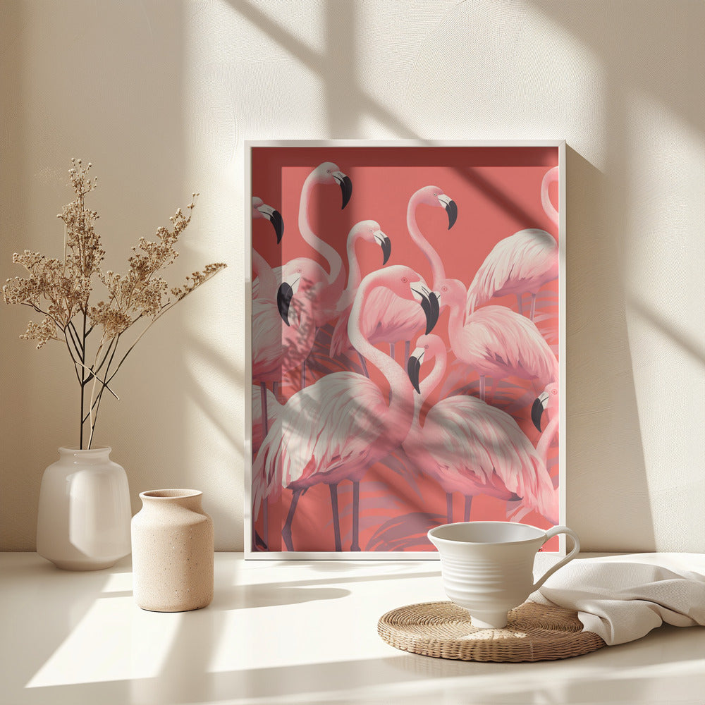 Vibrant Pink Flamingos - Poster / Art Print - interiör