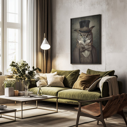 Dapper Owl Gentleman - Poster / Art Print - interiör