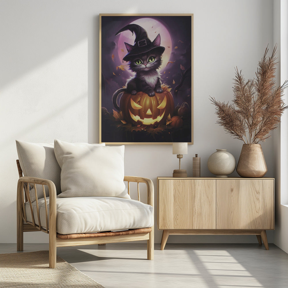 Cute Kitten On a Pumpkin - Poster / Art Print - interiör