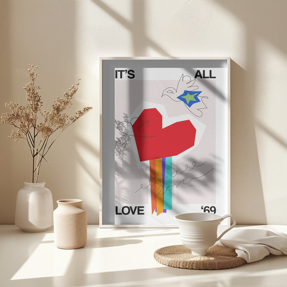 It's All Love '69 Heart Greige - Poster / Art Print - interiör
